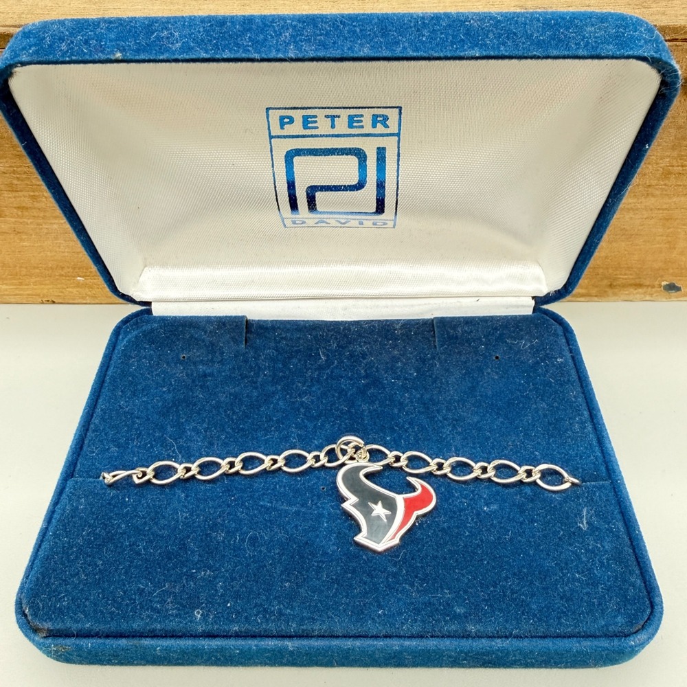 Peter David 2002 Houston Texans NFL Enamel Charm Bracelet Silver Tone 7 Inch